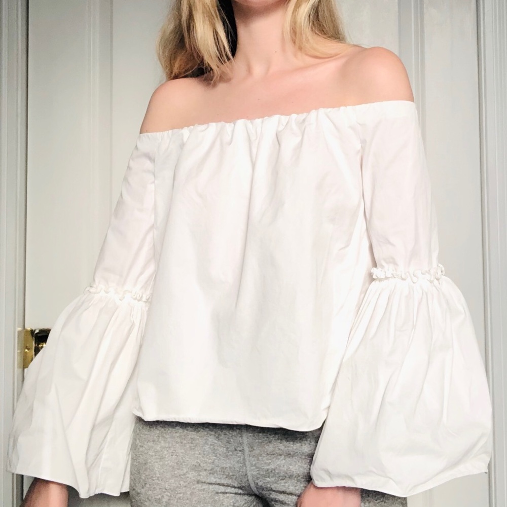 Zara White Off the Shoulder Flare Sleeved Top